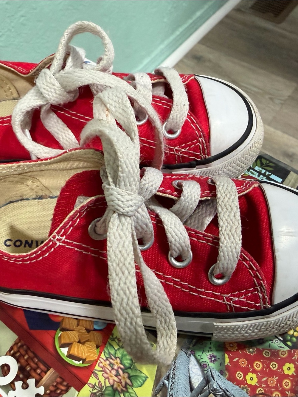 Converse Kids Red Canvas Low-Top Sneakers with White Toe